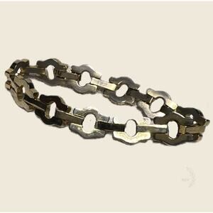 Vintage Gold Tone Geometric Link Bracelet 1970s Modernist